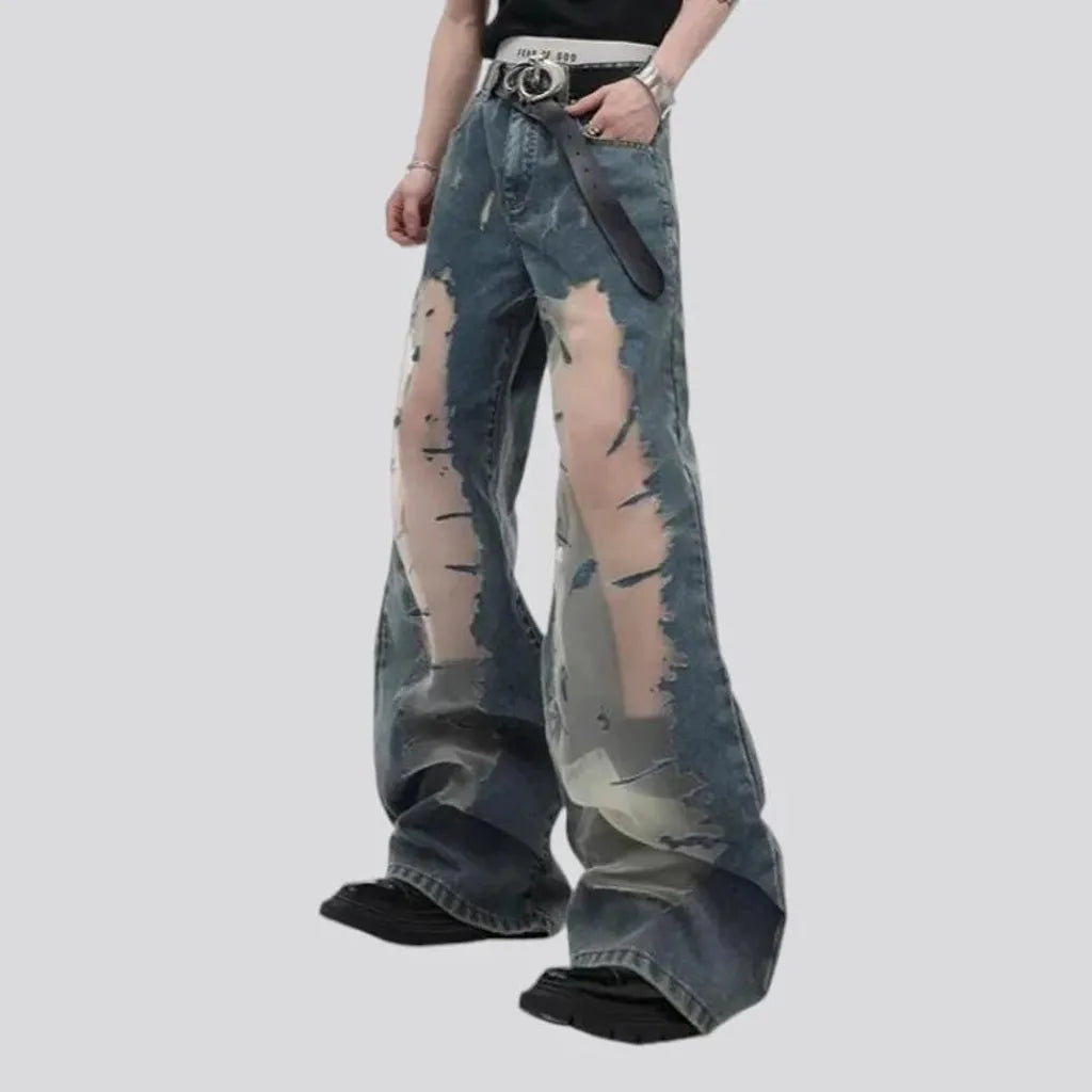 Mid rise painted distressed jeans for men