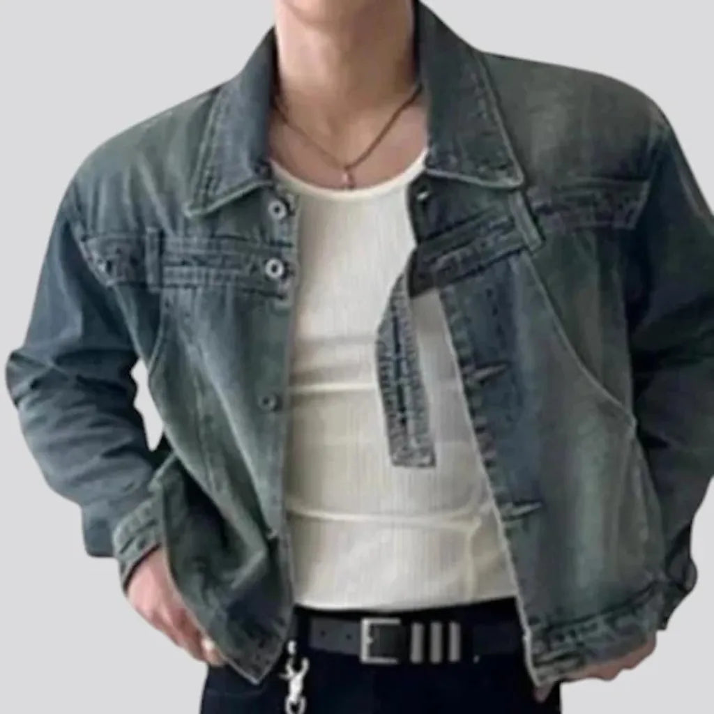 Crop fit vintage denim jacket for men