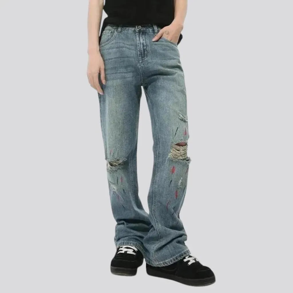 Distressed boot-flare men's jeans