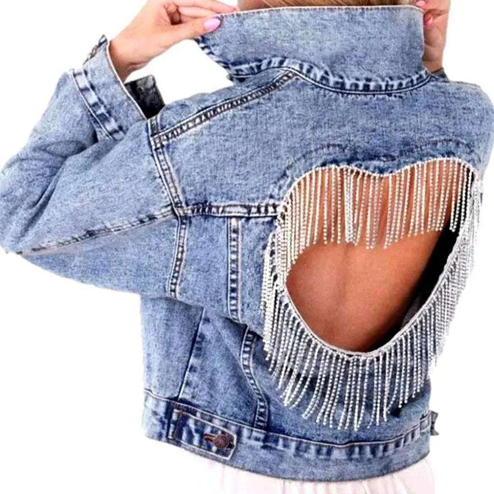 Embellished heart jean jacket for women