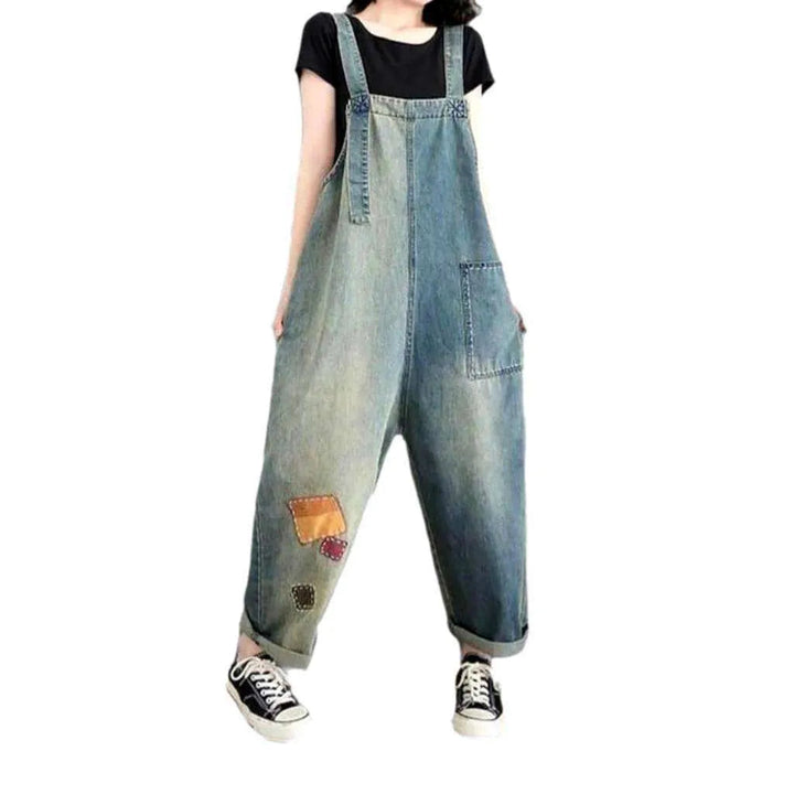 Embroidered Jean Dungaree for Women - Blue