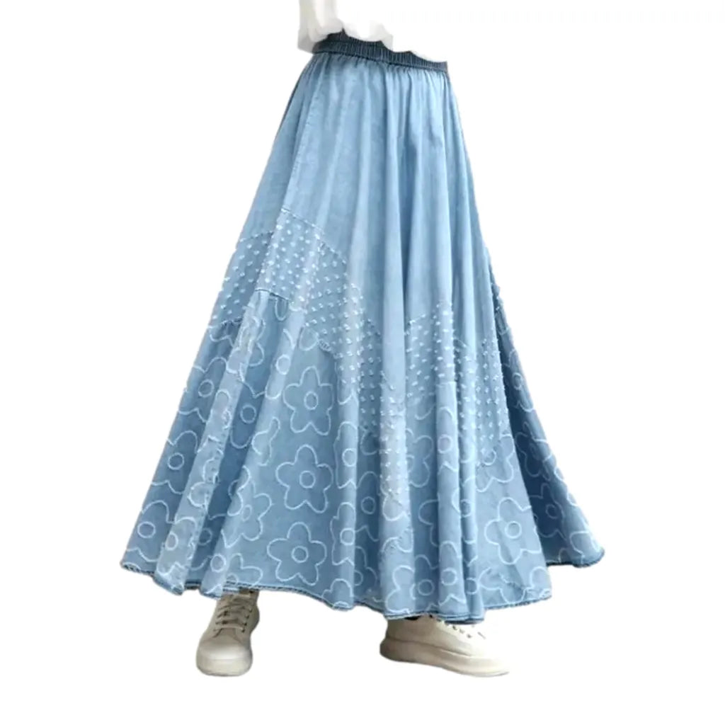 Embroidered long women's jeans skirt