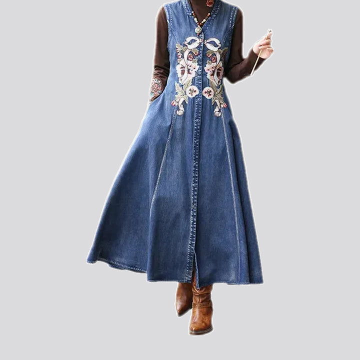 Embroidered Maxi Denim Dress | Jeans4you.shop