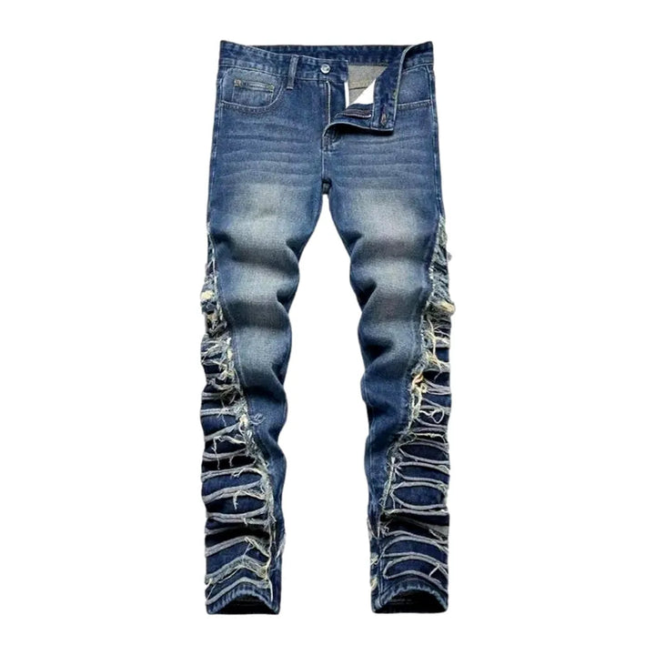 Embroidered men's sanded jeans