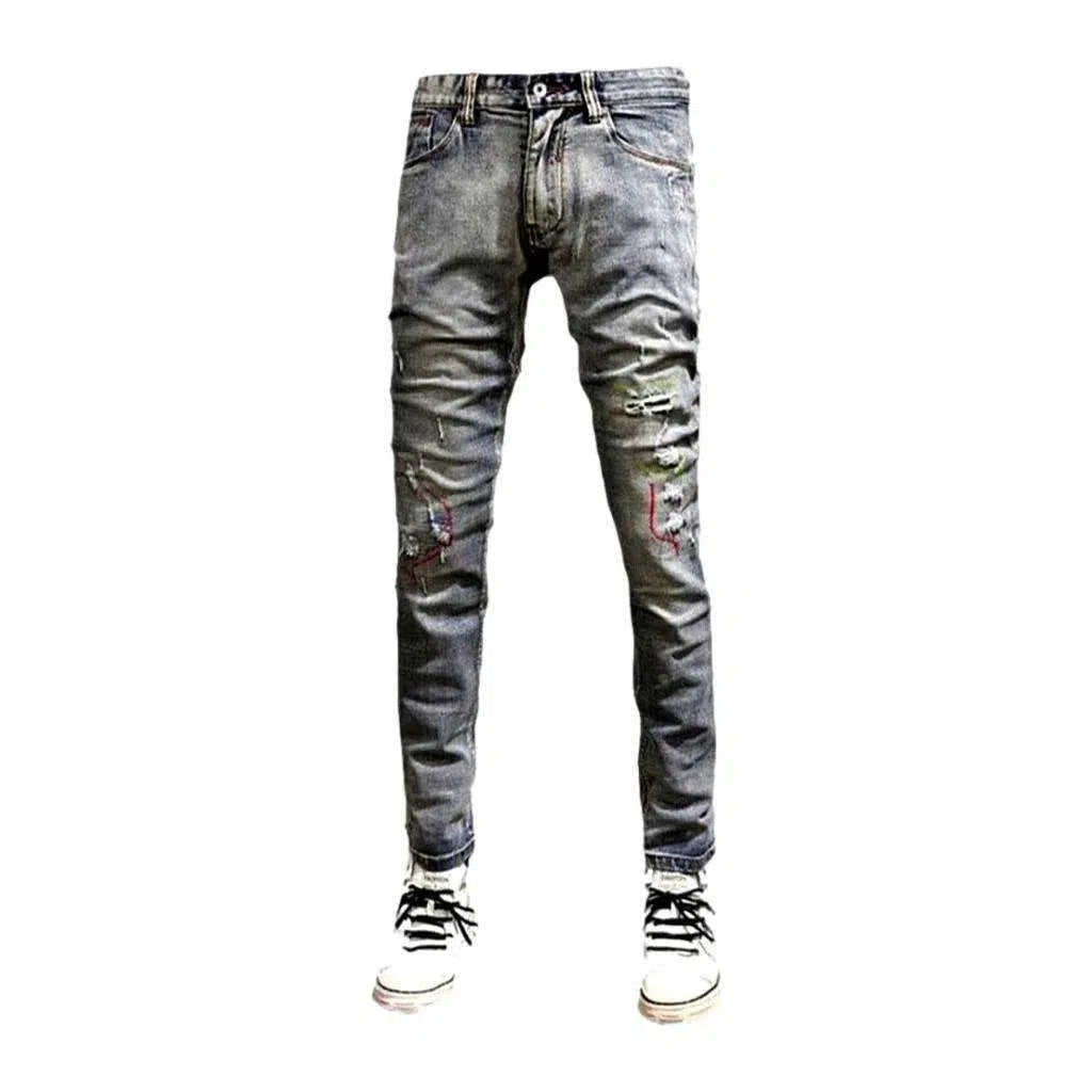 Embroidered men's vintage jeans