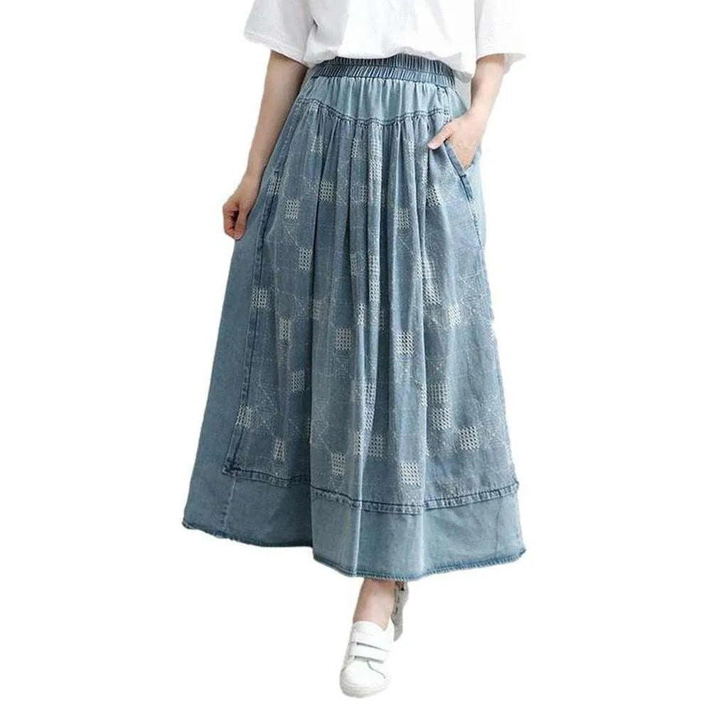 Embroidered with squares long skirt