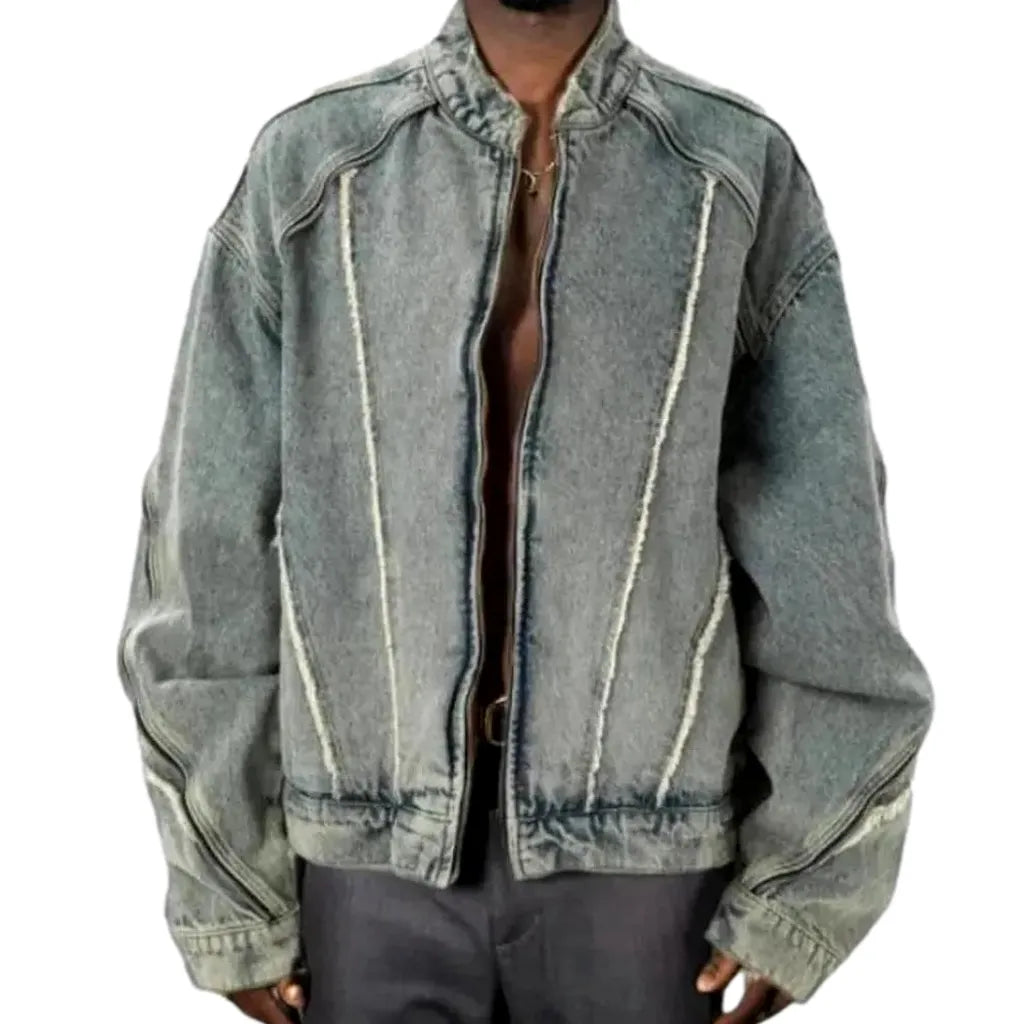 Light Wash Oversized Denim Jacket for Men - Light Blue