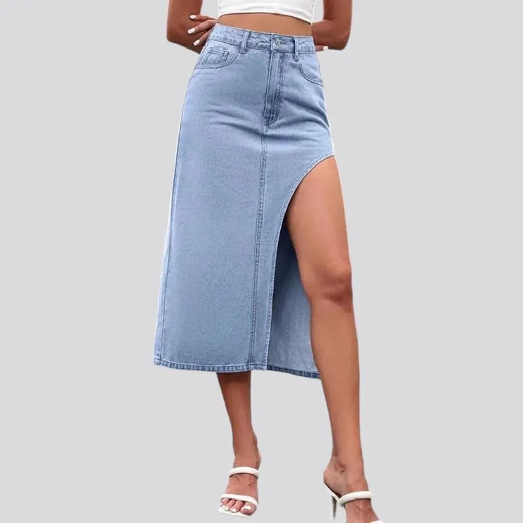 Long slit denim skirt
 for women