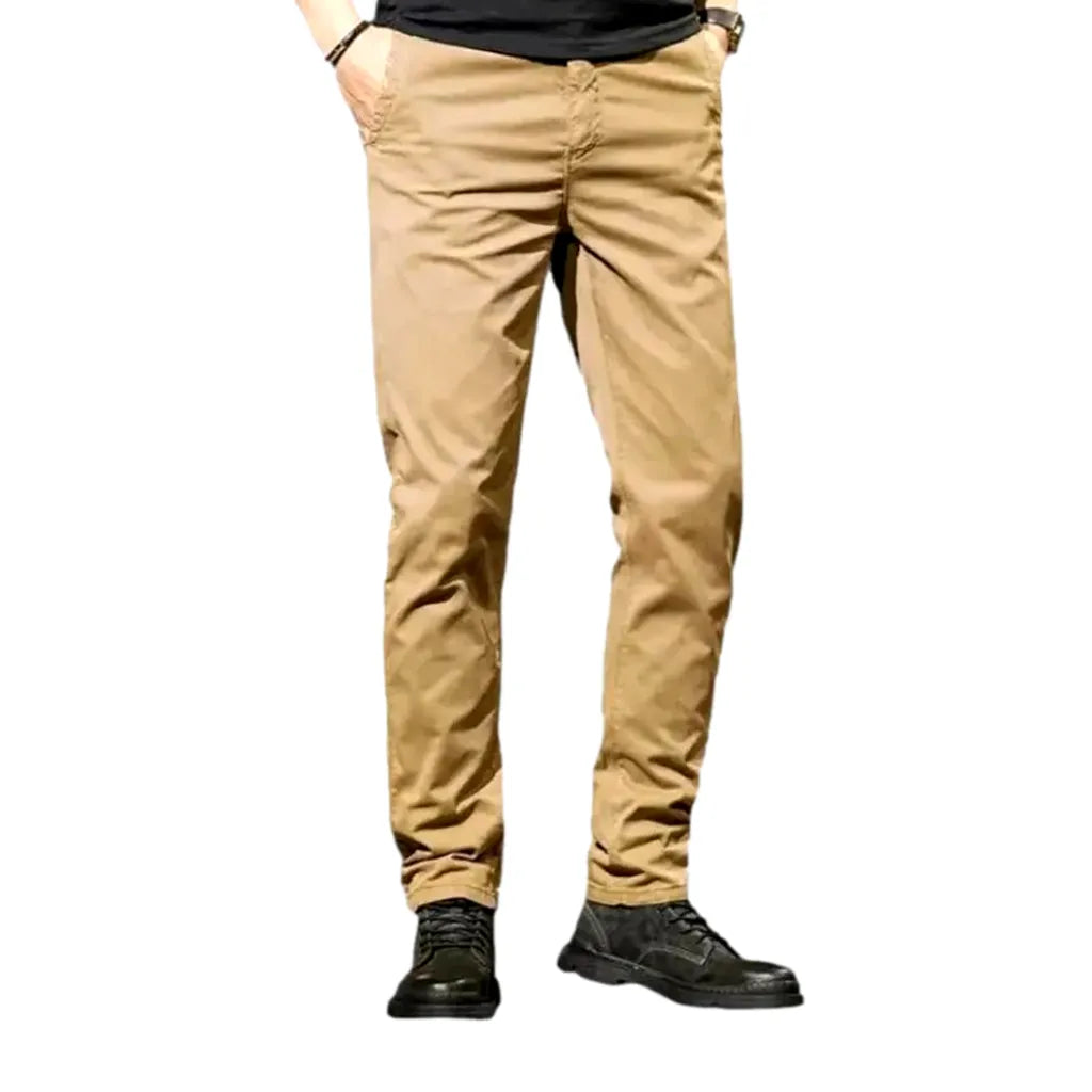 Stretchable Mid Rise Men's Denim Chinos Jeans - Sand