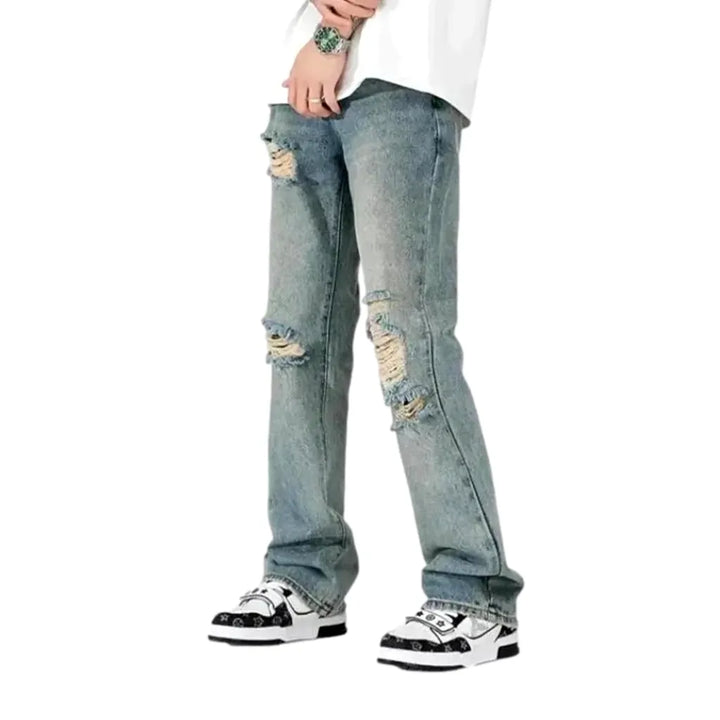 Mid Rise Loose Men's Jeans - Light Blue