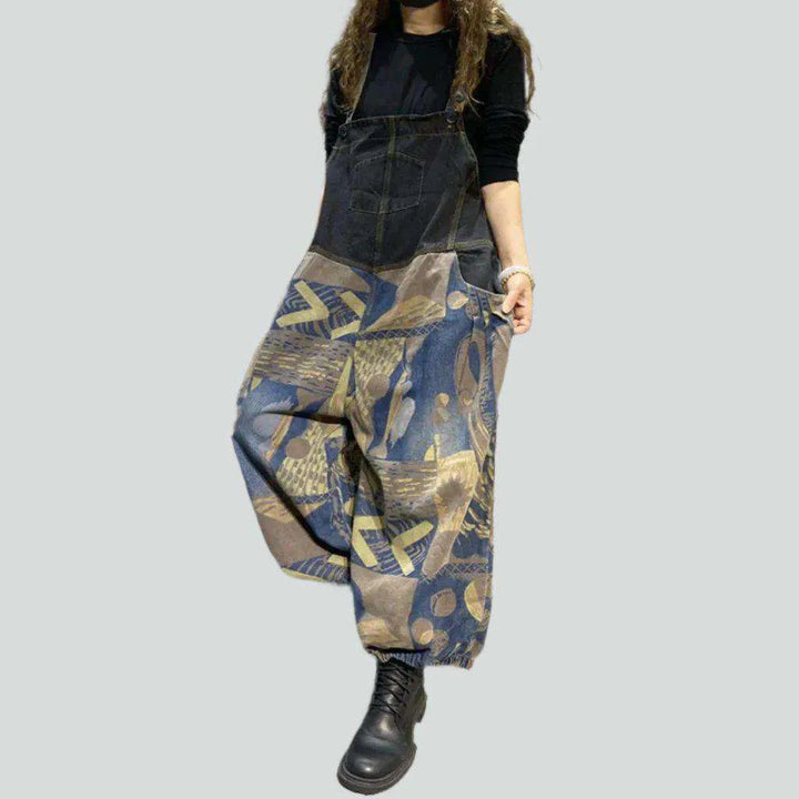 Urban print dark denim jumpsuit