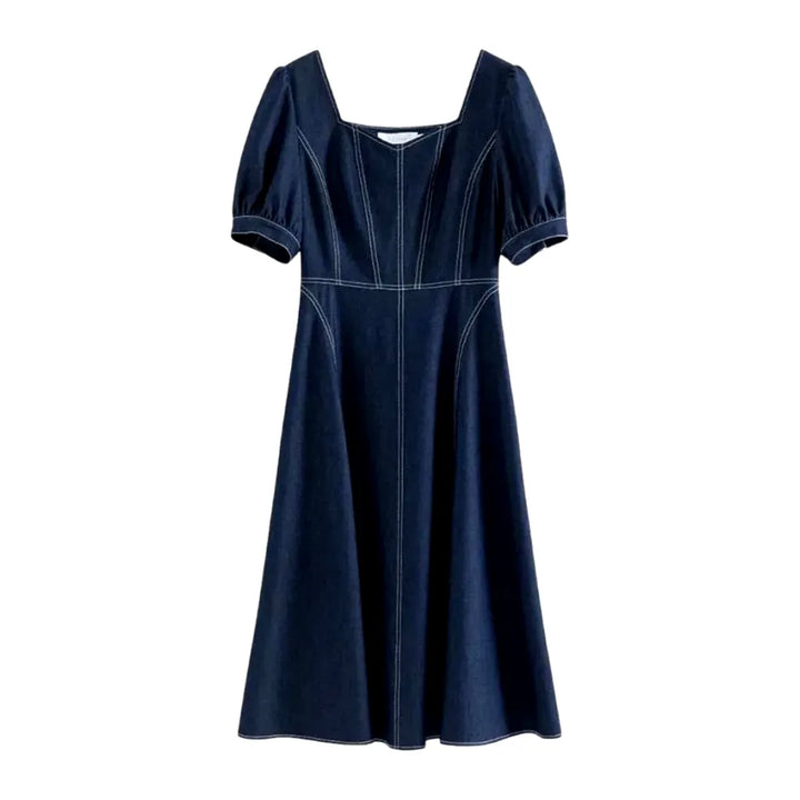 Elastic Midi Casual Jeans Dress - Dark Blue