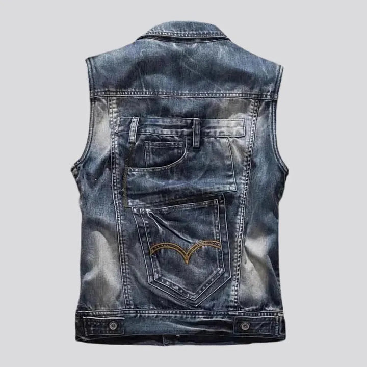 Sanded regular fit motorcycle men's jeans vest