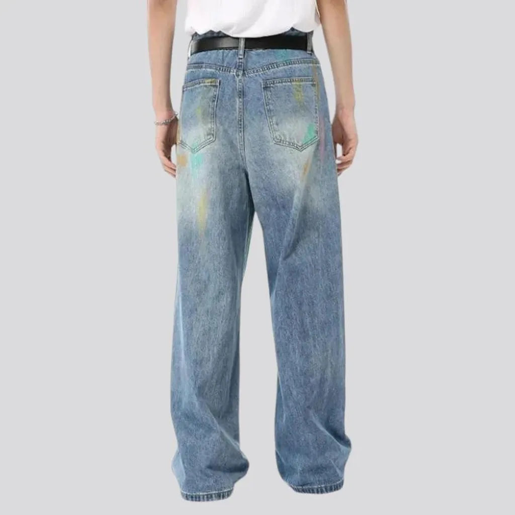 Sanded whiskered baggy men's jeans