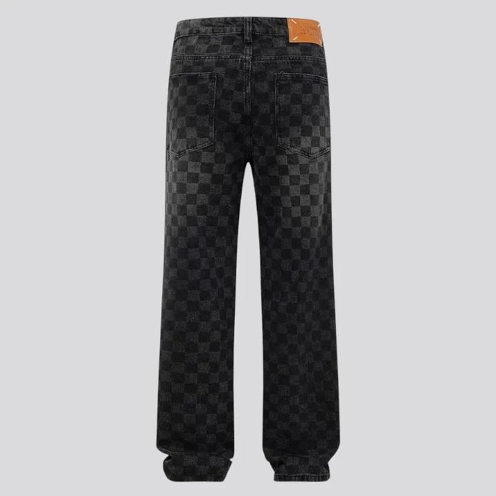 Boho fashion baggy checkerboard men's jeans