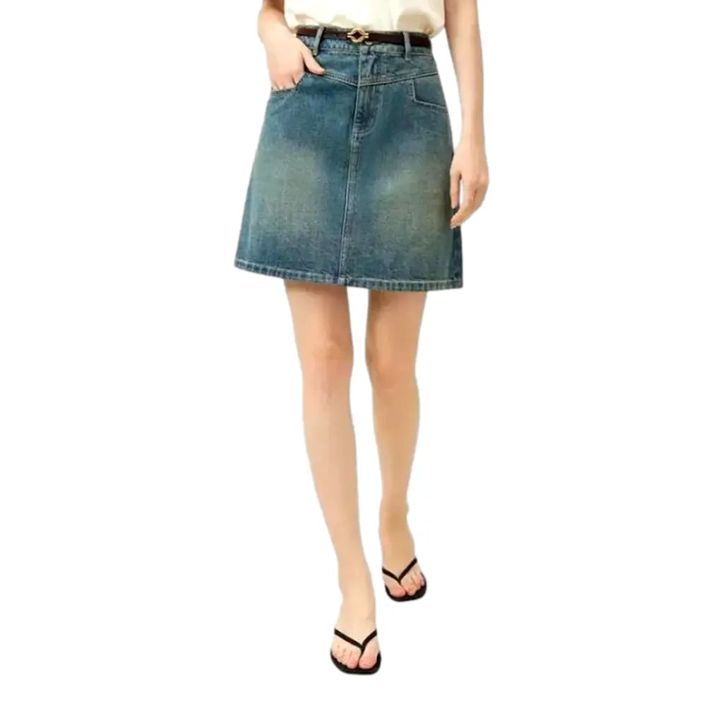 Micro Length Stylish Stonewashed Denim Skirt - Blue