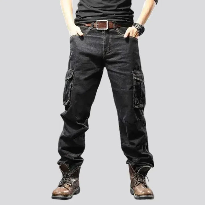 Faded wash biker style moto jeans for men