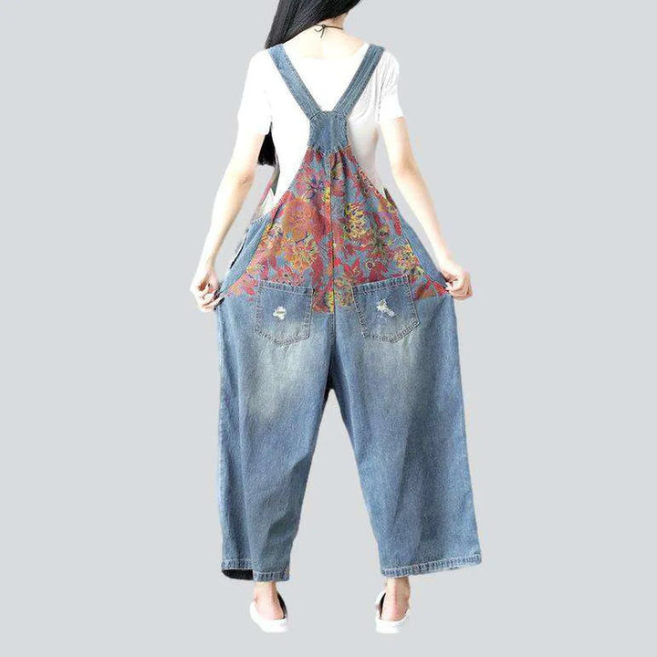 Floral print women's denim jumpsuit