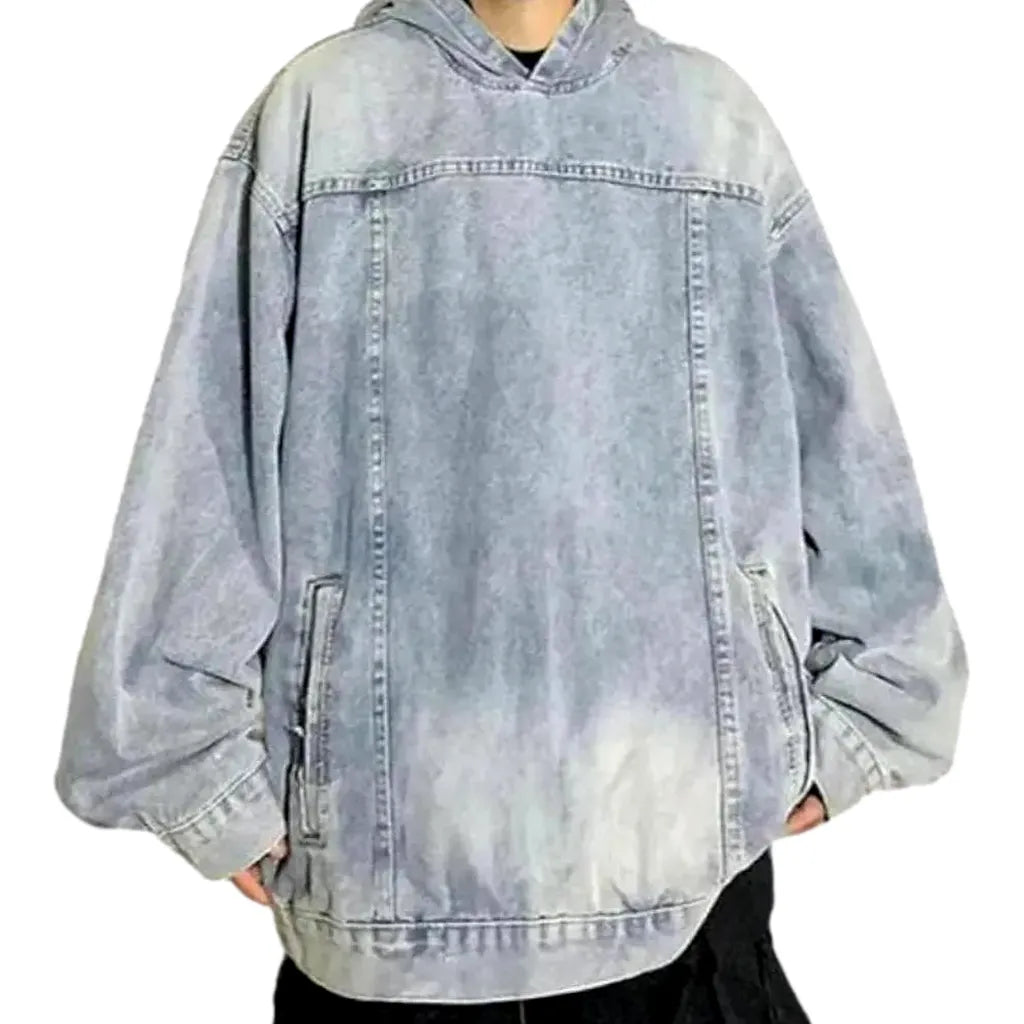 Fashion Boho Sanded Men's Denim Jacket - Light Blue