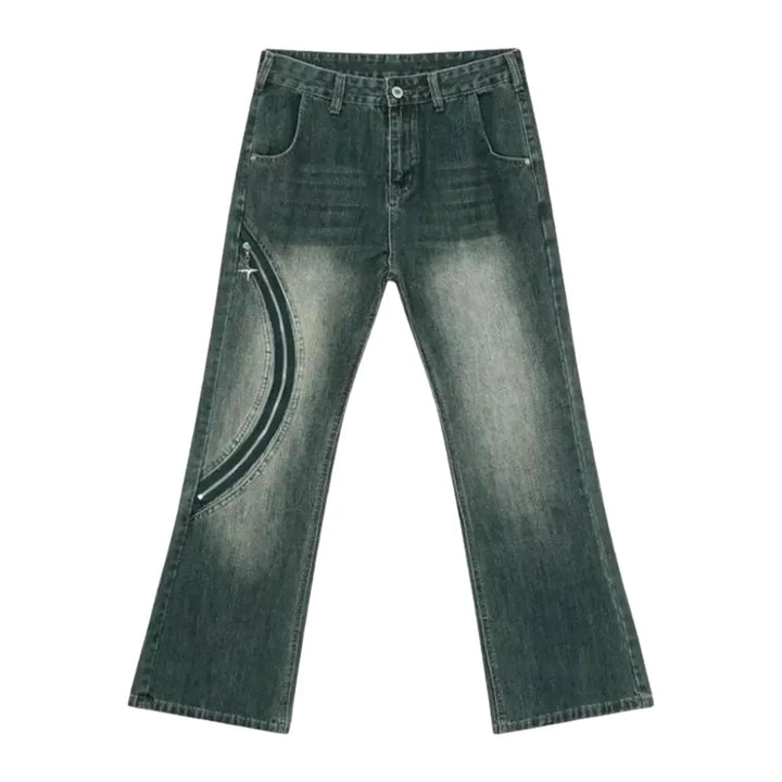 Baggy Whiskered Street Style Jeans for Men - Blue