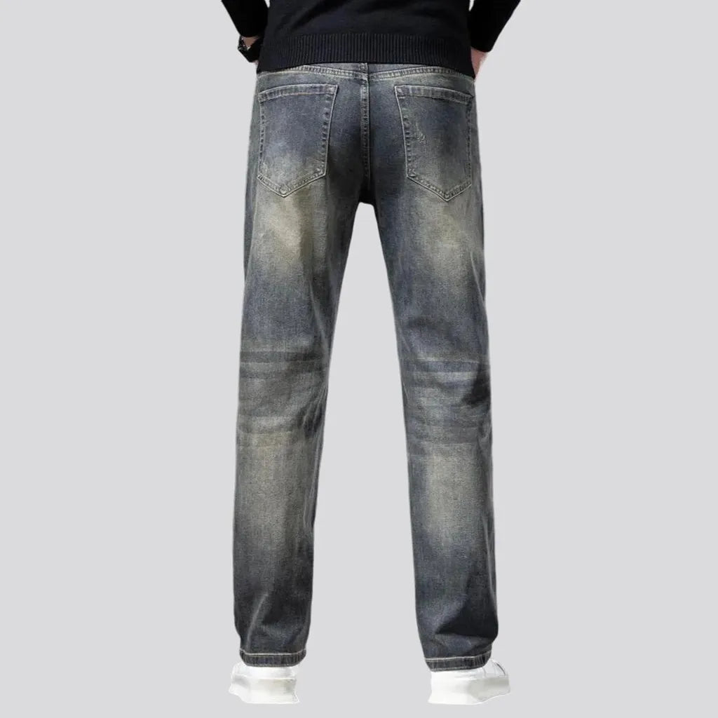 Abraded stretchable high waist men's jeans