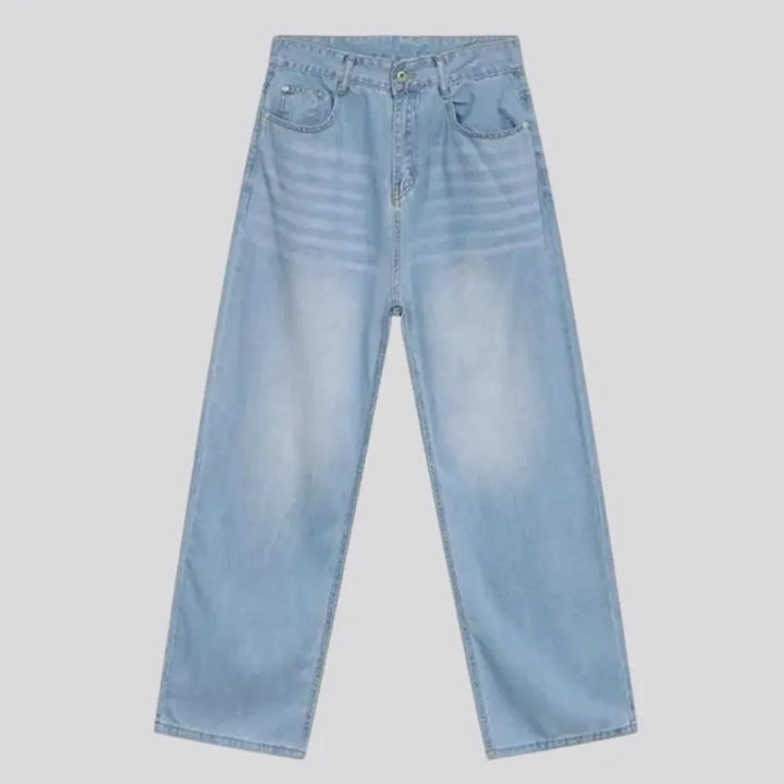 Sanded and whiskered baggy jeans for men