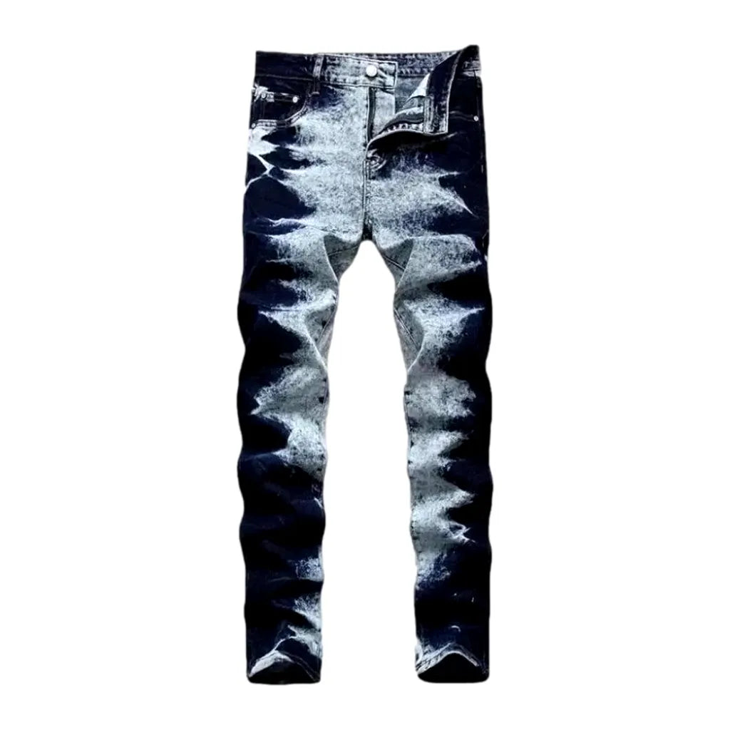 Grunge Fit Tie Dye Men's Jeans - Dark Blue