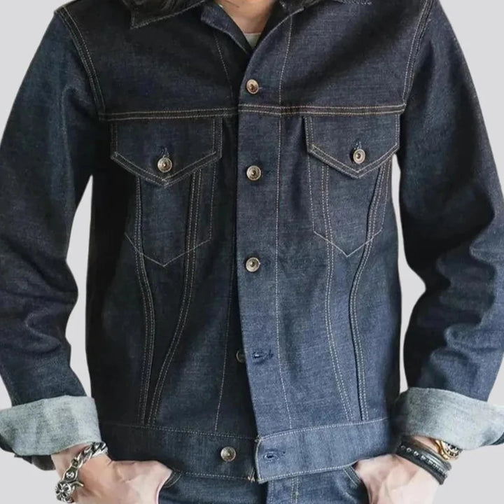 Casual dark wash duty denim trucker jacket for men