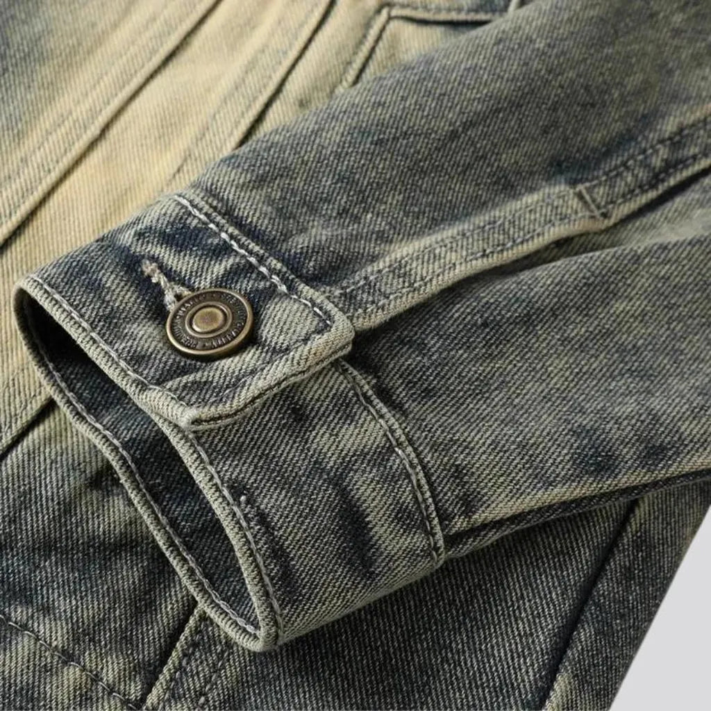 High collar men's denim jacket