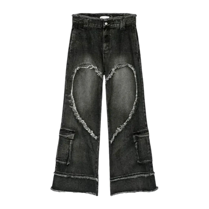 Grunge Baggy Mid Rise Jeans for Men - Black