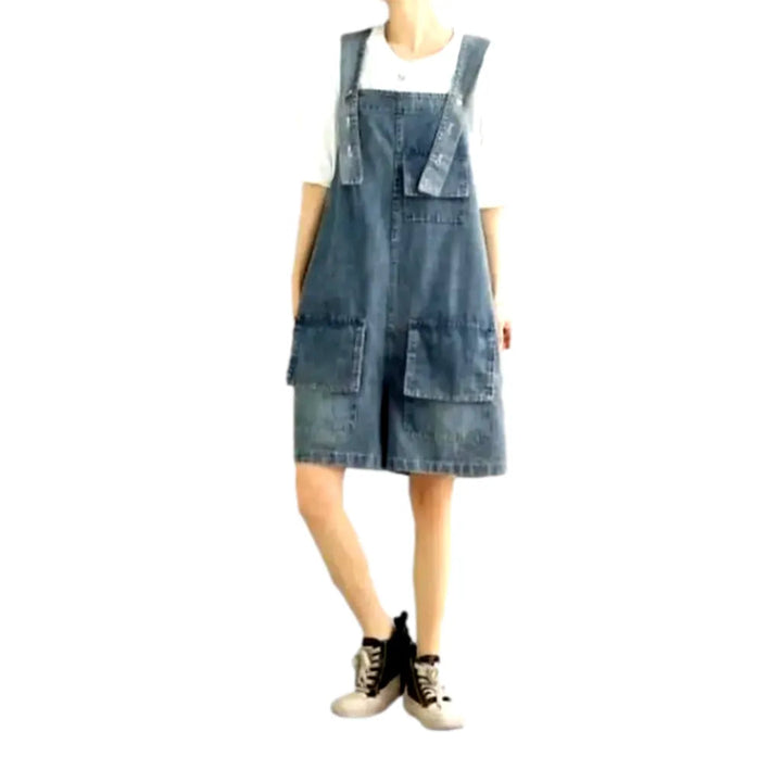 Fashion Jean Overall Shorts for Ladies - Blue