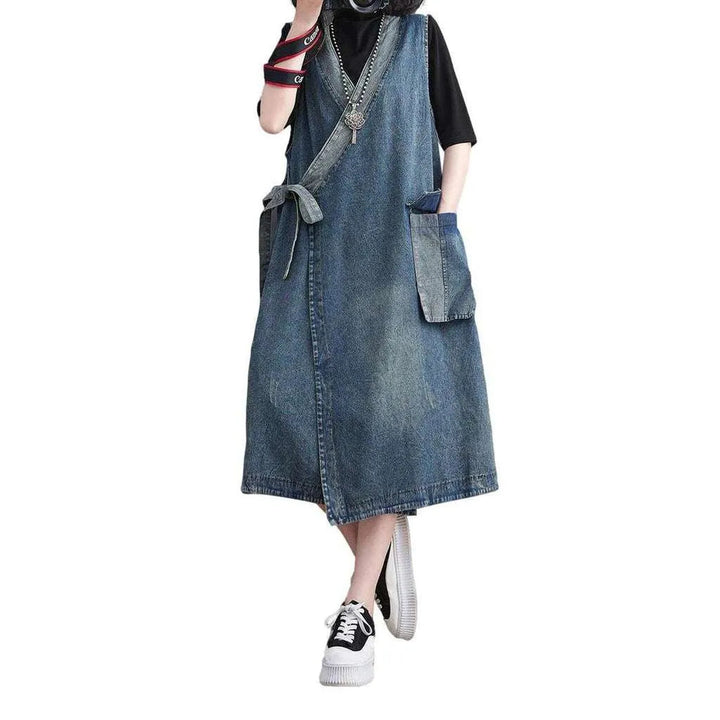 Fashionable Asymmetric Denim Dress - Blue