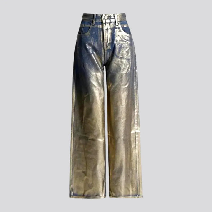 Fashionable Coated Metallic Gold Women's Jeans | Jeans4you.shop