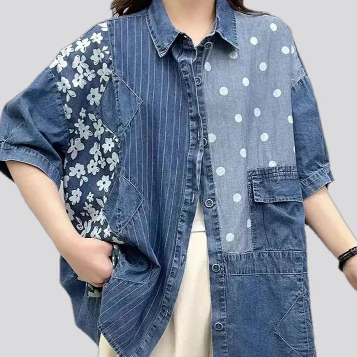 Fashionable Striped Patchwork Women's Jean Shirt | Jeans4you.shop