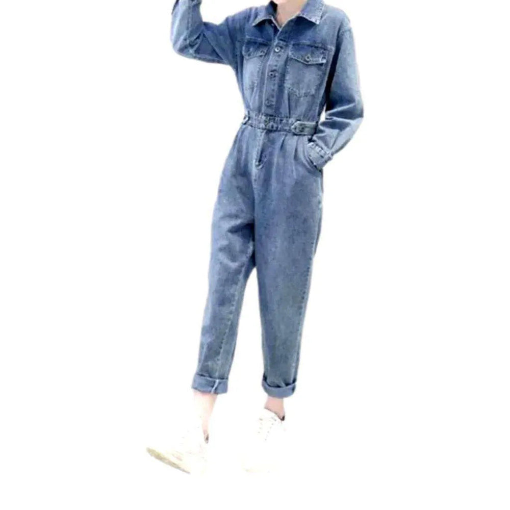 Fashionable Women's Denim Jumpsuit - Light Blue