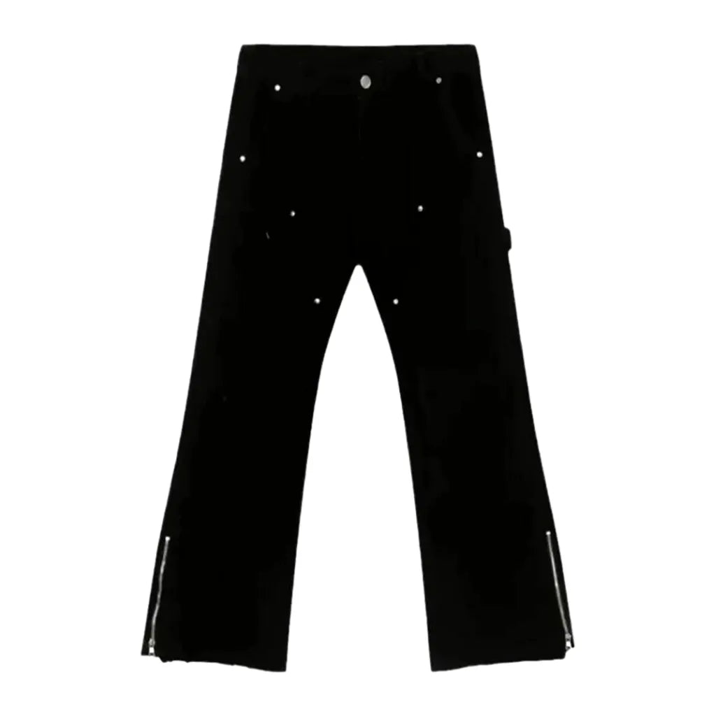 Fashionable Raw Hem Mid Rise Men's Jeans - Black