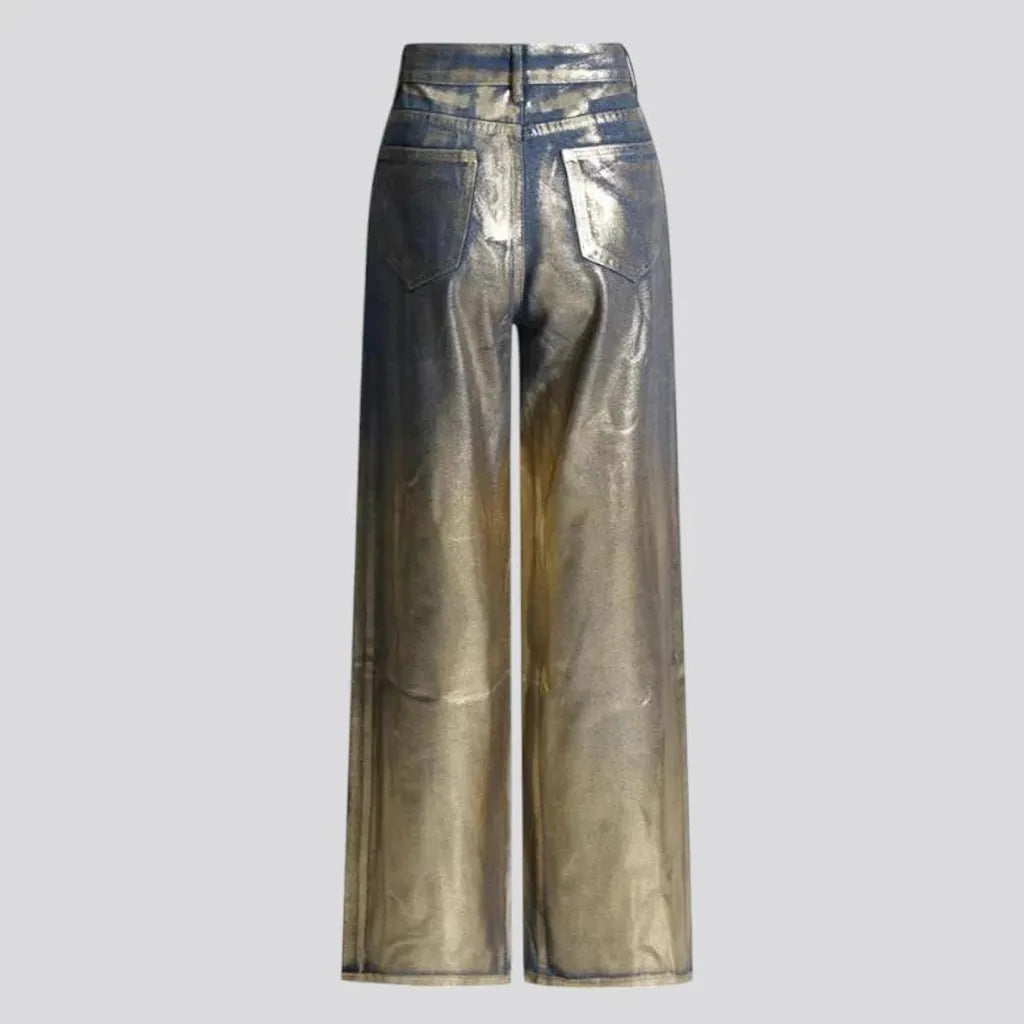 Fashionable coated metallic gold women's jeans