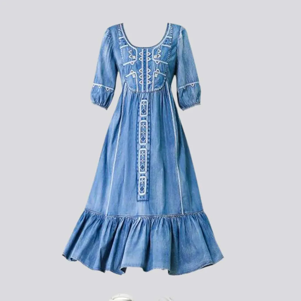 Vintage ornamented boho jean dress