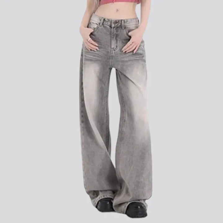 Grey women's mid-waist jeans