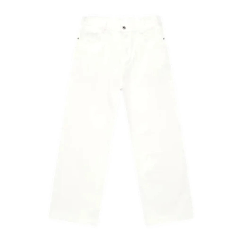 Monochrome Boho Style Men's Jeans - White