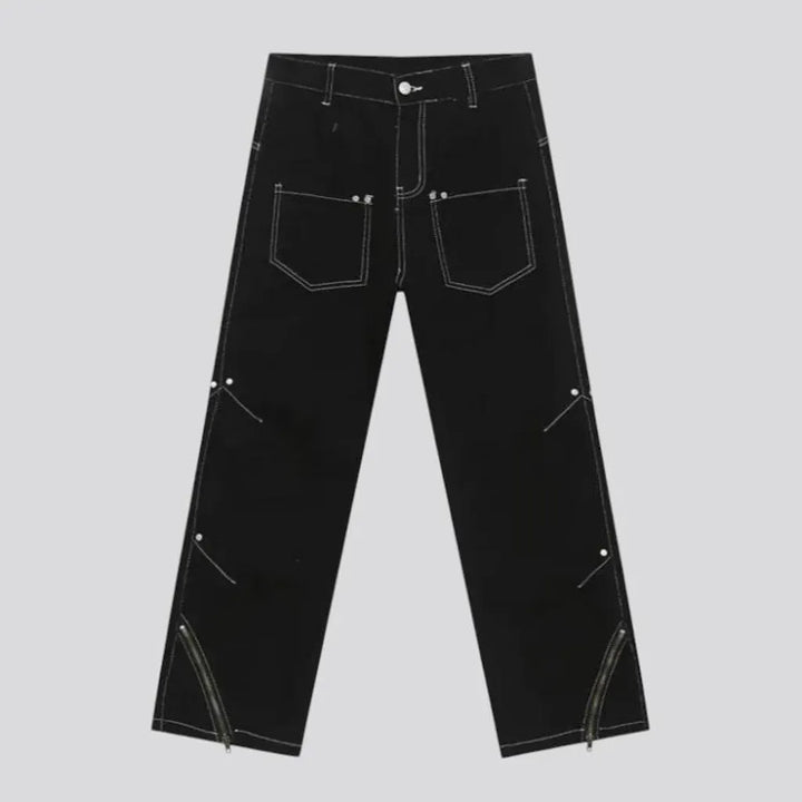 One-tone mid-waist men's jean pants