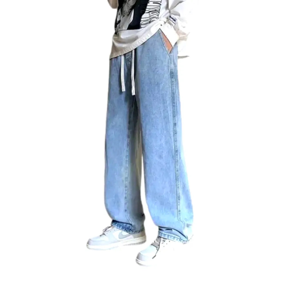 Faded Light Baggy-leg Men's Denim Joggers - Light Blue