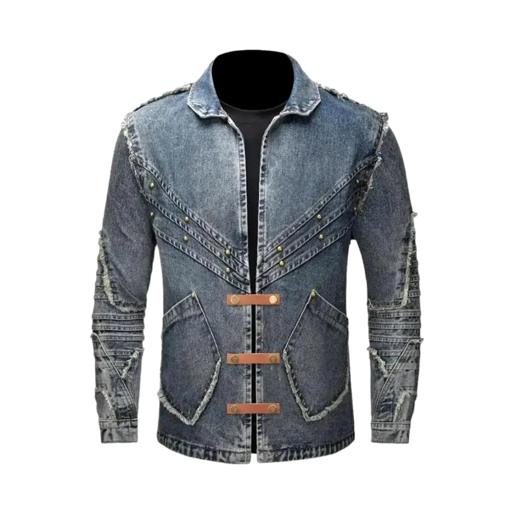 Slim-fit Embroidered Men's Denim Jacket - Blue