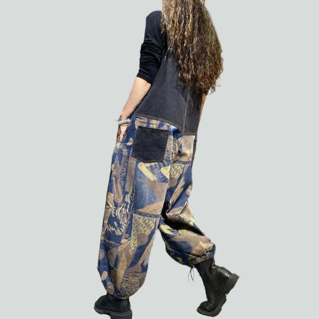 Painted baggy denim overall for women