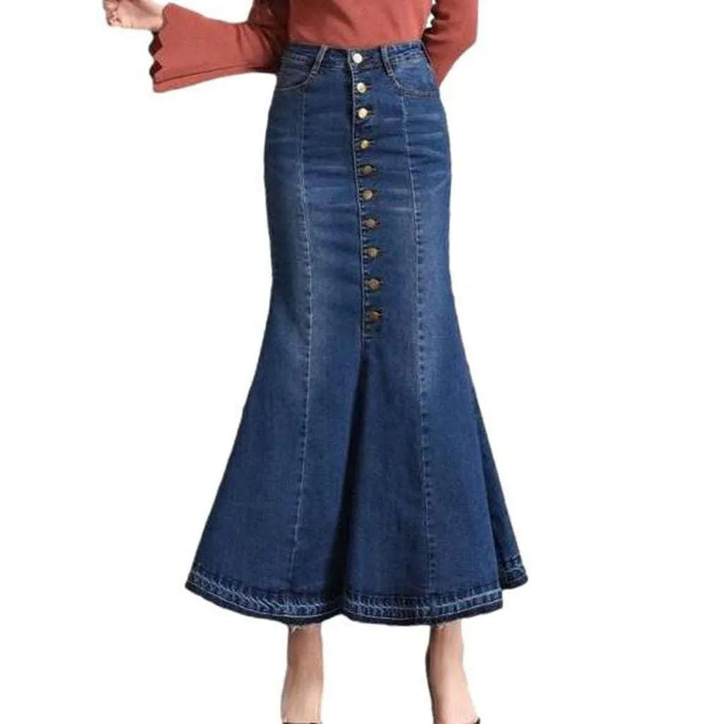 Fishtail jeans skirt with buttons