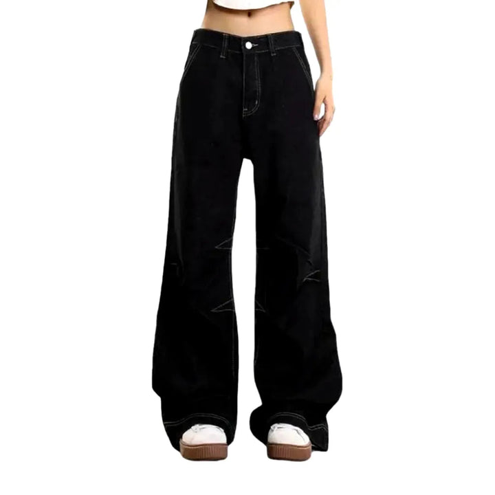 Floor-length black jeans
 for women