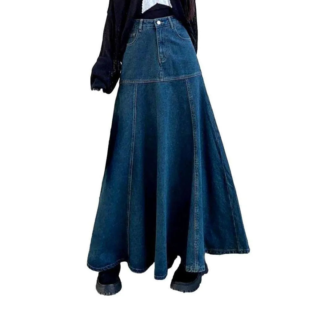 Floor-length flared denim skirt