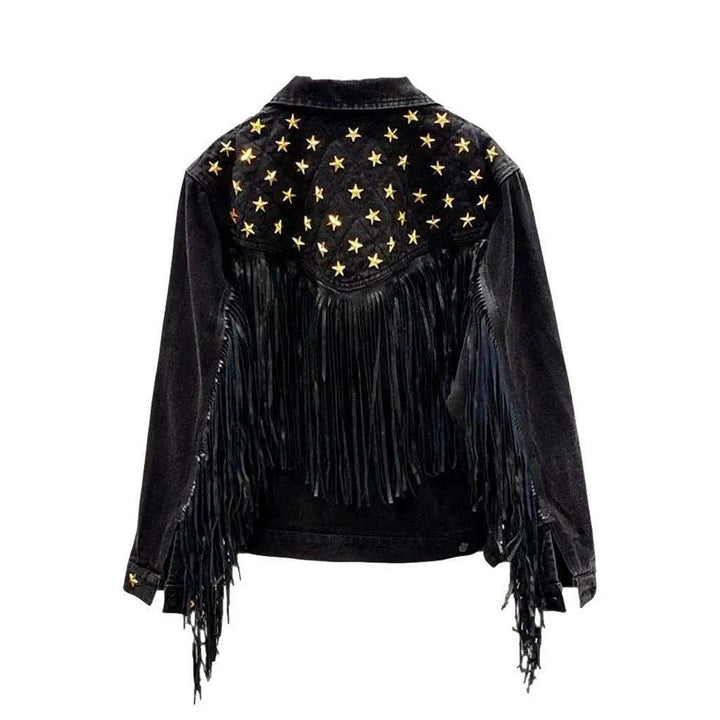 Fringe embellished color denim jacket