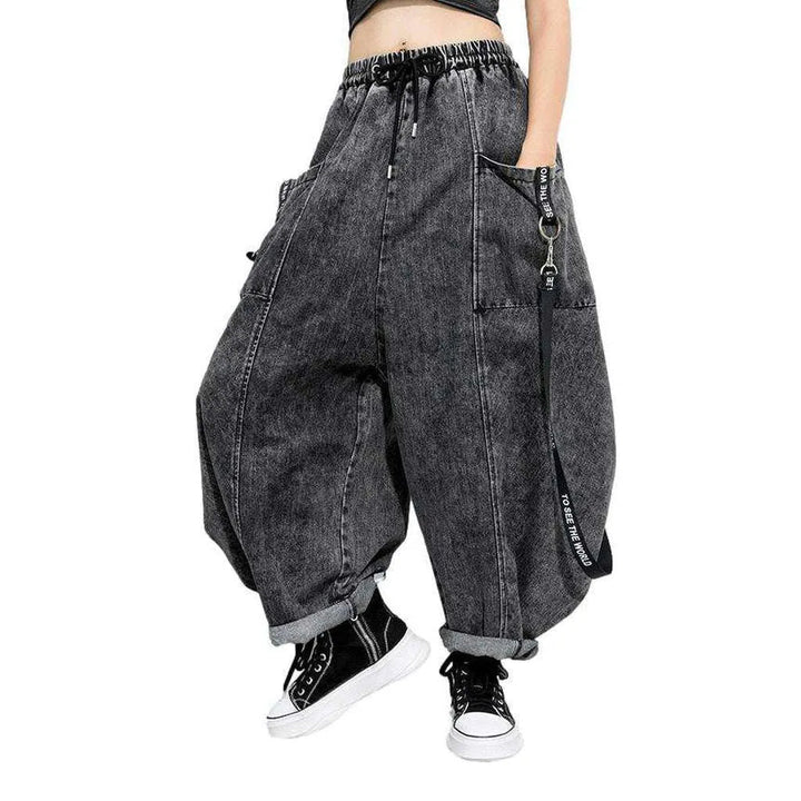 Grey baggy women's denim pants