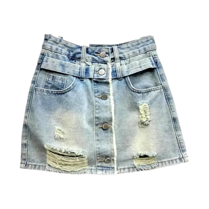 Grunge stonewashed jeans skirt
 for women